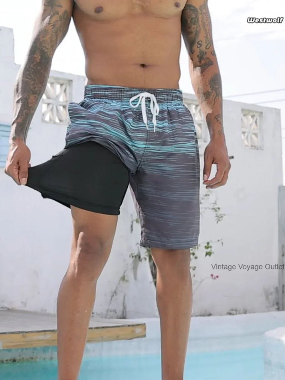 Mens Swim Trunks with Compression Liner 9